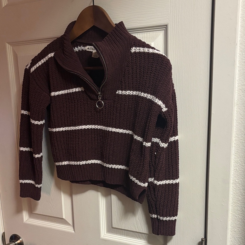 Brown and White Striped Women's Sweater